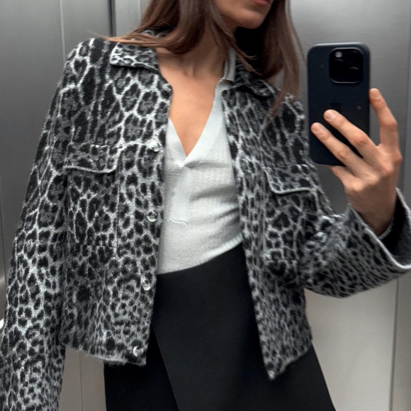 Zara gray leopard animal print jacquard knit cardigan NWT - Picture 11 of 11